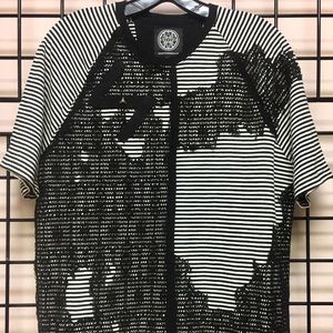 🔴 Yam Dyed Distressed Overlay Striped Tee NWT